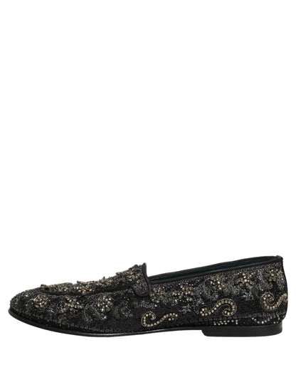Dolce & Gabbana Men's Leather & Rhinestone Loafer Slip-On Shoes - Black Signature