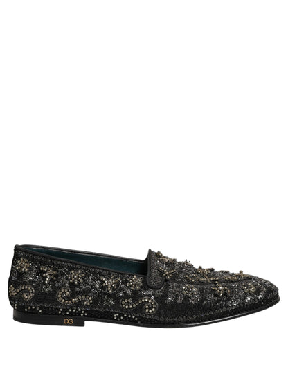 Dolce & Gabbana Men's Leather & Rhinestone Loafer Slip-On Shoes - Black Signature