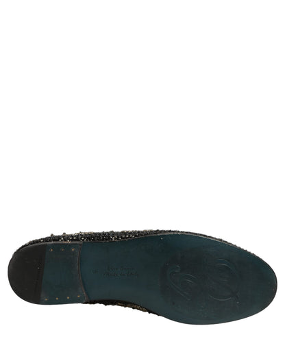 Dolce & Gabbana Men's Leather & Rhinestone Loafer Slip-On Shoes - Black Signature