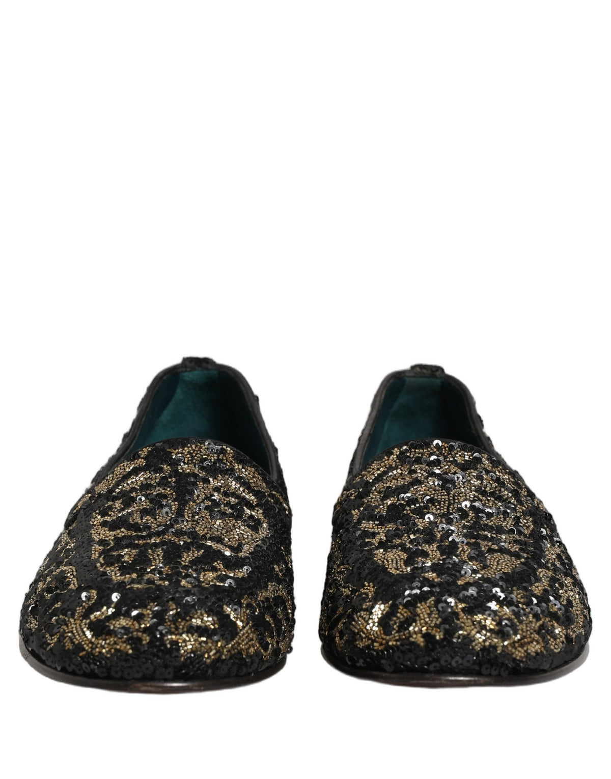 Dolce & Gabbana 9 To 5 501 Men's Leather Loafer Slip-On Slippers Shoes - Black Gold Silver Signature