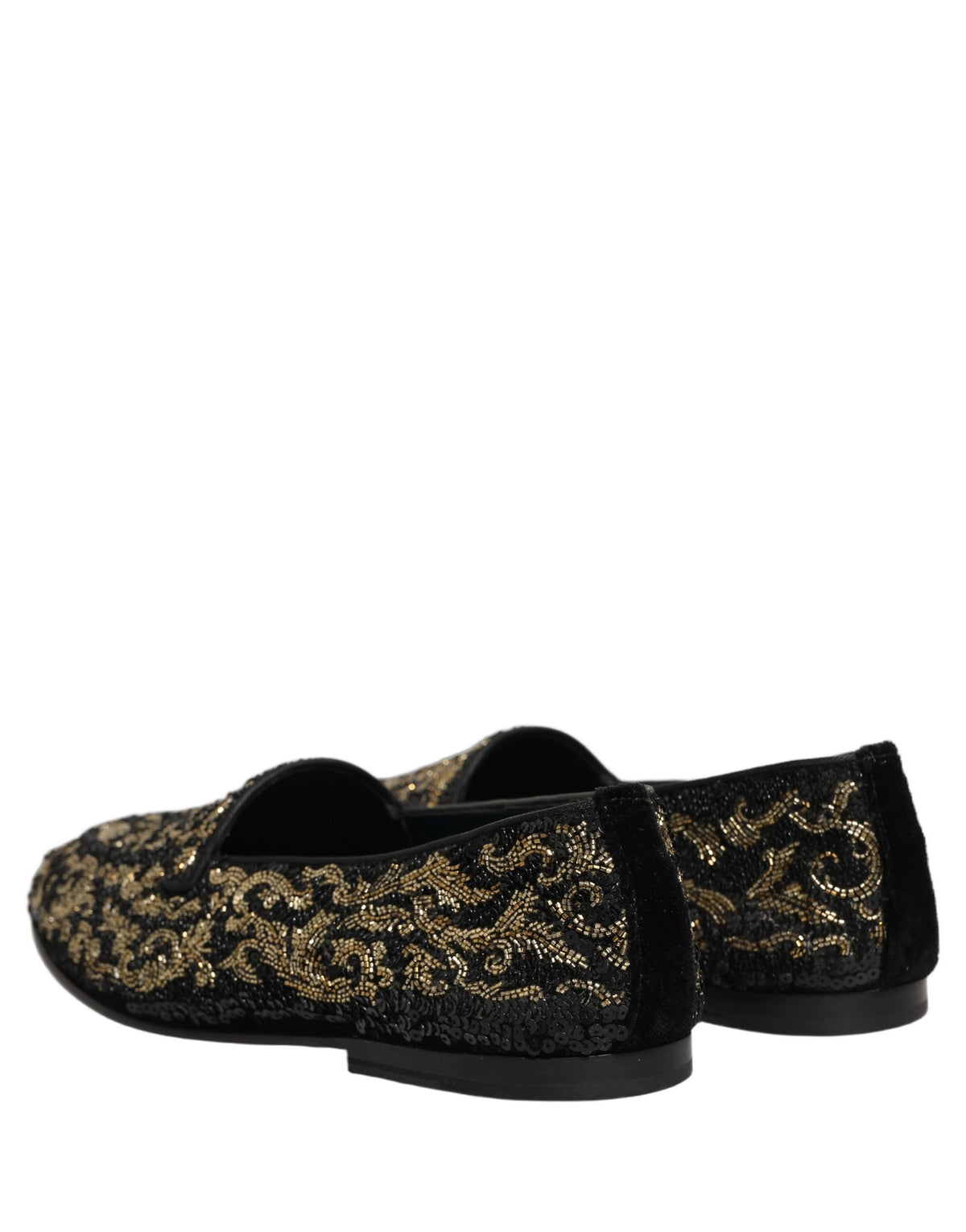 Dolce & Gabbana 9 To 5 501 Men's Leather Loafer Slip-On Slippers Shoes - Black Gold Silver Signature