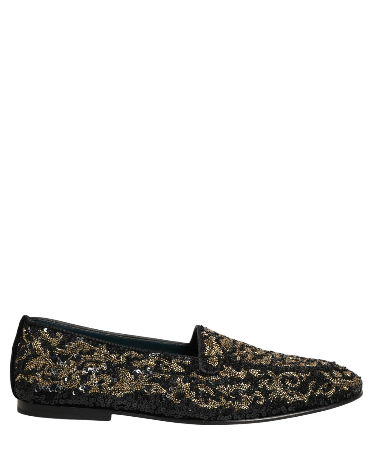 Dolce & Gabbana 9 To 5 501 Men's Leather Loafer Slip-On Slippers Shoes - Black Gold Silver Signature