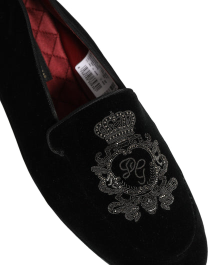 Dolce & Gabbana 9 To 5 Aria Men's Leather & Velvet Loafer Slip-On Shoes - Black Signature