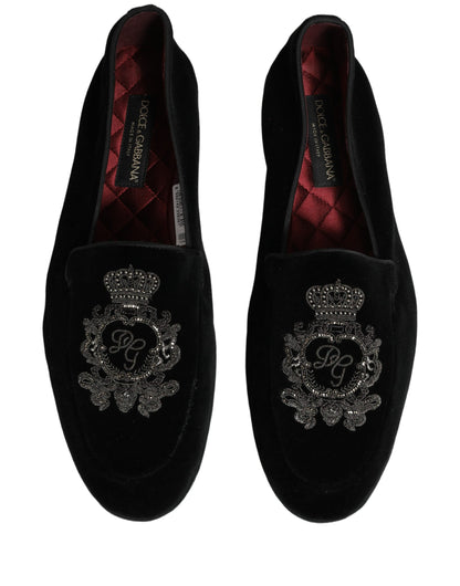 Dolce & Gabbana 9 To 5 Aria Men's Leather & Velvet Loafer Slip-On Shoes - Black Signature