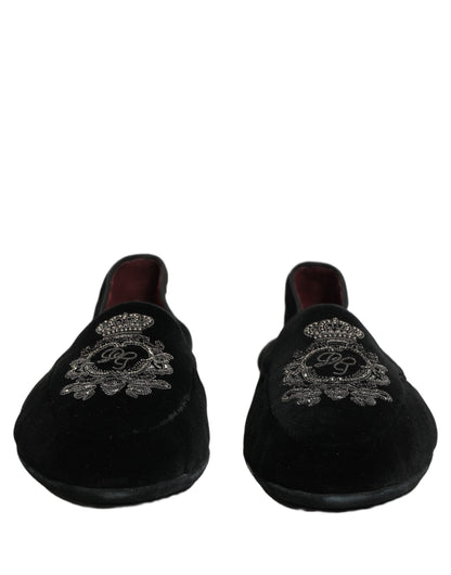 Dolce & Gabbana 9 To 5 Aria Men's Leather & Velvet Loafer Slip-On Shoes - Black Signature