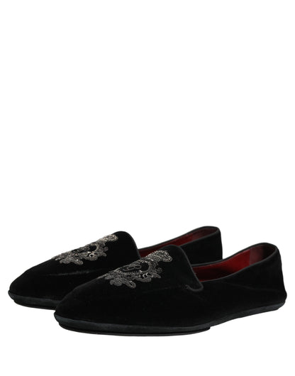 Dolce & Gabbana 9 To 5 Aria Men's Leather & Velvet Loafer Slip-On Shoes - Black Signature