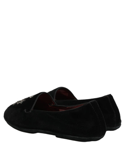Dolce & Gabbana 9 To 5 Aria Men's Leather & Velvet Loafer Slip-On Shoes - Black Signature