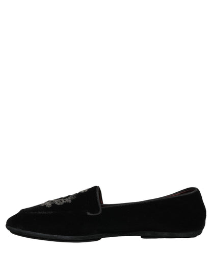 Dolce & Gabbana 9 To 5 Aria Men's Leather & Velvet Loafer Slip-On Shoes - Black Signature