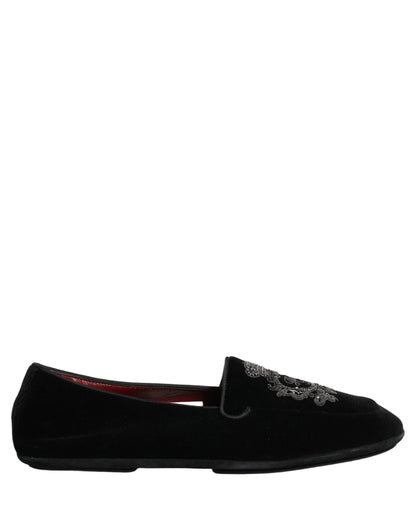 Dolce & Gabbana 9 To 5 Aria Men's Leather & Velvet Loafer Slip-On Shoes - Black Signature
