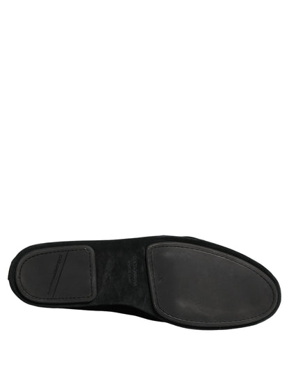 Dolce & Gabbana 9 To 5 Aria Men's Leather & Velvet Loafer Slip-On Shoes - Black Signature