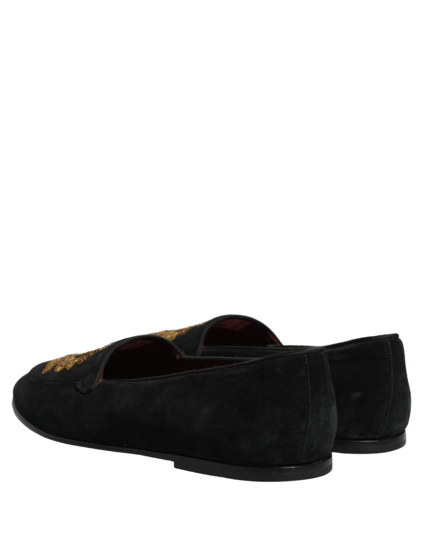 Dolce & Gabbana Black Velvet Crown Embroidery Loafers Shoes