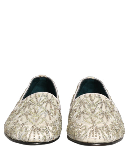 Dolce & Gabbana 9 To 5 Aria Men's Leather & Velvet Loafer Slip-On Shoes - White Signature