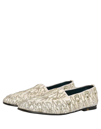 Dolce & Gabbana 9 To 5 Aria Men's Leather & Velvet Loafer Slip-On Shoes - White Signature