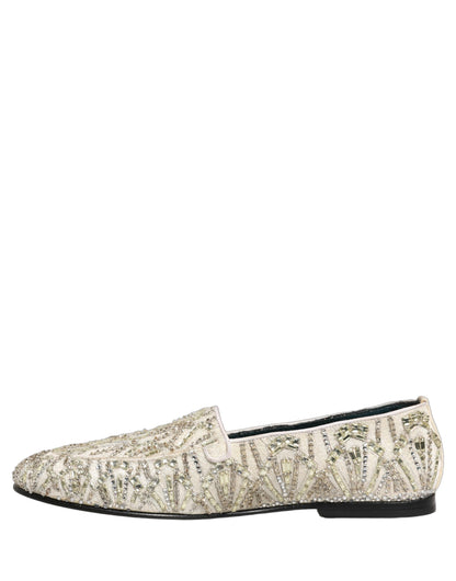 Dolce & Gabbana 9 To 5 Aria Men's Leather & Velvet Loafer Slip-On Shoes - White Signature