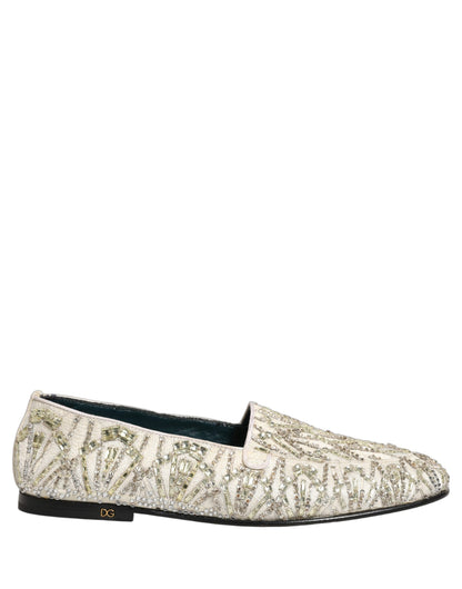 Dolce & Gabbana 9 To 5 Aria Men's Leather & Velvet Loafer Slip-On Shoes - White Signature