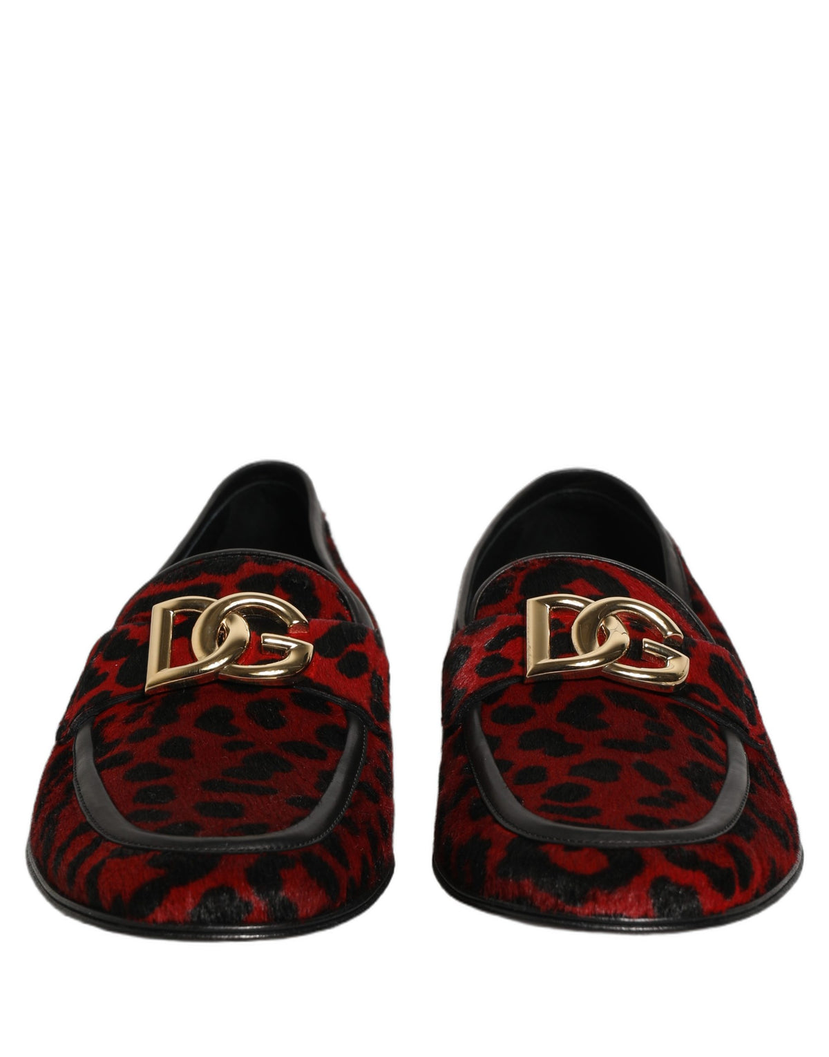 Dolce & Gabbana 9 To 5 Pony Men's Polyester Polyurethane Leather & Fur Loafer Slip-On Shoes - Black Gold Red Leopard Print Patterned Signature Print