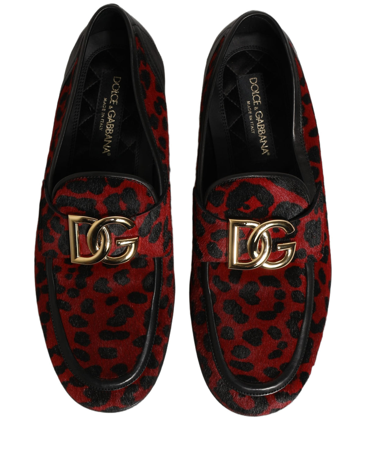 Dolce & Gabbana 9 To 5 Pony Men's Polyester Polyurethane Leather & Fur Loafer Slip-On Shoes - Black Gold Red Leopard Print Patterned Signature Print