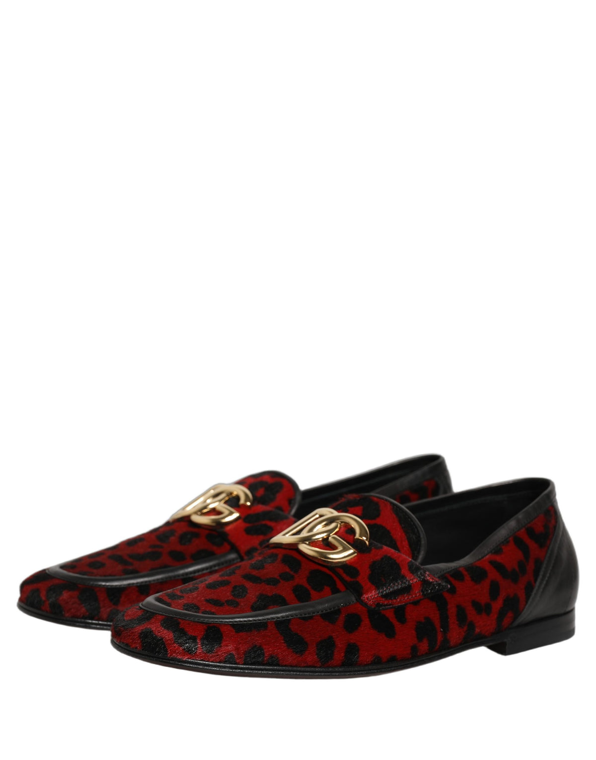 Dolce & Gabbana 9 To 5 Pony Men's Polyester Polyurethane Leather & Fur Loafer Slip-On Shoes - Black Gold Red Leopard Print Patterned Signature Print