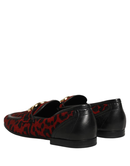 Dolce & Gabbana 9 To 5 Pony Men's Polyester Polyurethane Leather & Fur Loafer Slip-On Shoes - Black Gold Red Leopard Print Patterned Signature Print