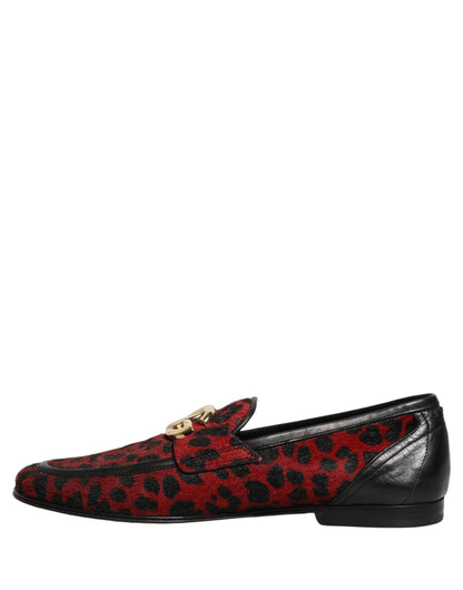 Dolce & Gabbana 9 To 5 Pony Men's Polyester Polyurethane Leather & Fur Loafer Slip-On Shoes - Black Gold Red Leopard Print Patterned Signature Print