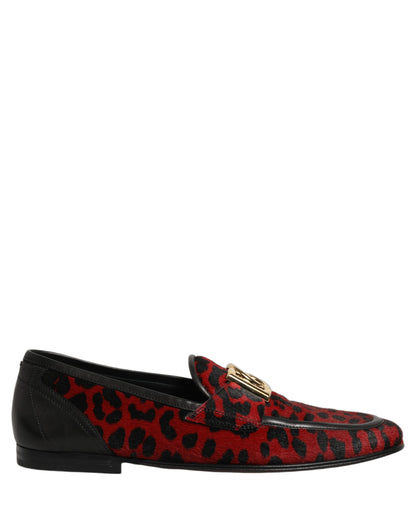 Dolce & Gabbana 9 To 5 Pony Men's Polyester Polyurethane Leather & Fur Loafer Slip-On Shoes - Black Gold Red Leopard Print Patterned Signature Print