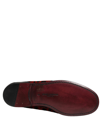 Dolce & Gabbana 9 To 5 Pony Men's Polyester Polyurethane Leather & Fur Loafer Slip-On Shoes - Black Gold Red Leopard Print Patterned Signature Print