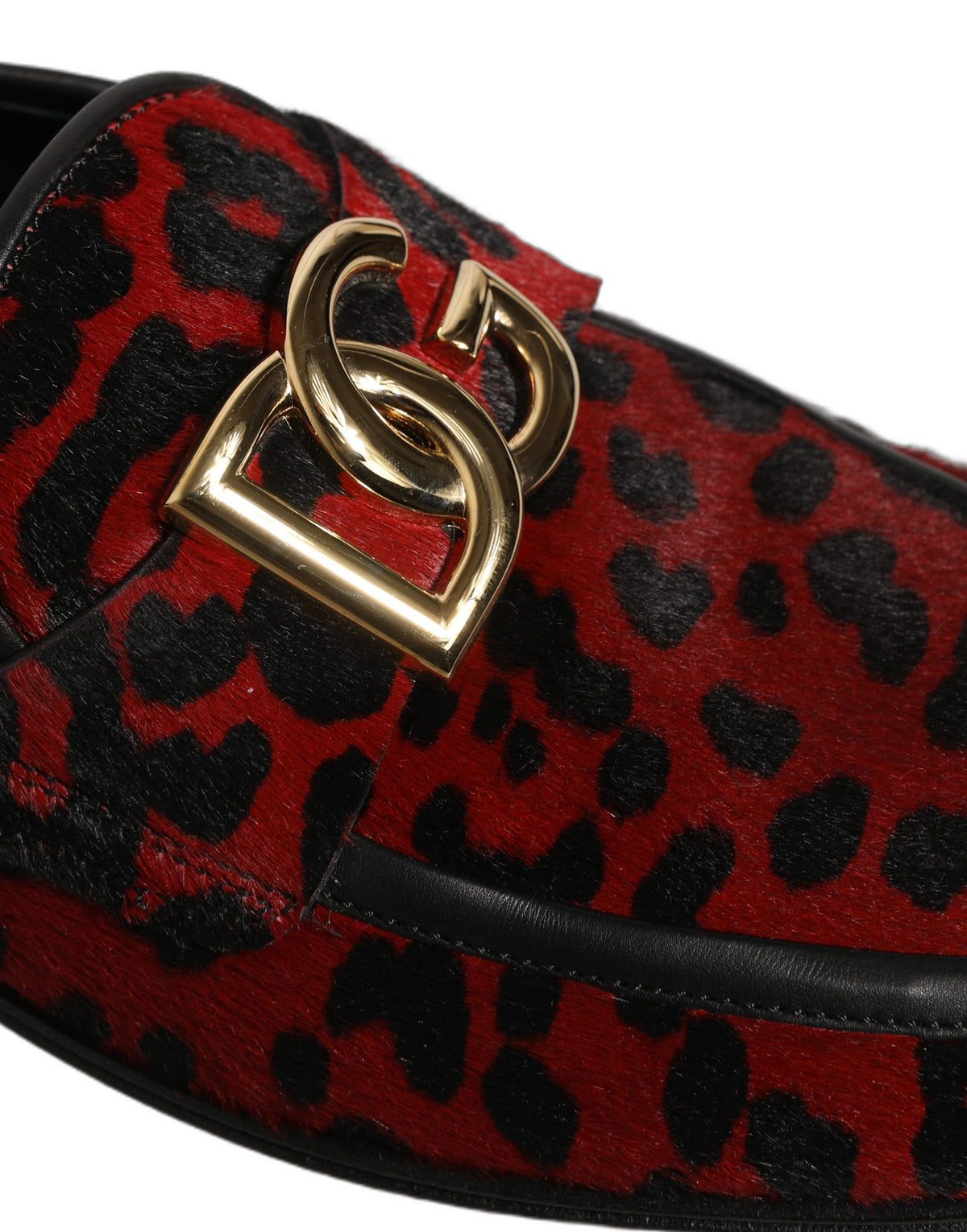 Dolce & Gabbana 9 To 5 Pony Men's Polyester Polyurethane Leather & Fur Loafer Slip-On Shoes - Black Gold Red Leopard Print Patterned Signature Print