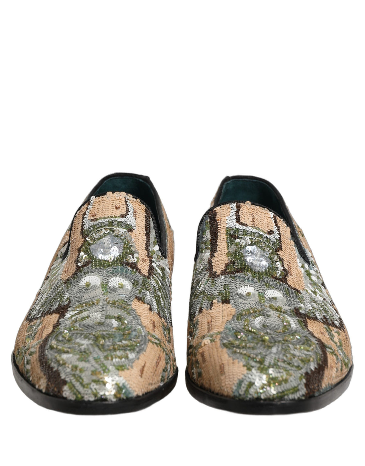 Dolce & Gabbana 9 To 5 Aria Men's Leather & Sequins Loafer Slip-On Shoes - Beige Signature