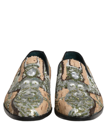 Dolce & Gabbana 9 To 5 Aria Men's Leather & Sequins Loafer Slip-On Shoes - Beige Signature