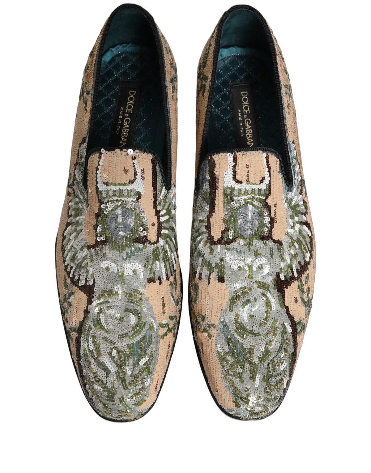 Dolce & Gabbana 9 To 5 Aria Men's Leather & Sequins Loafer Slip-On Shoes - Beige Signature