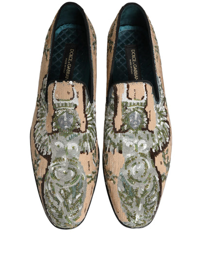 Dolce & Gabbana 9 To 5 Aria Men's Leather & Sequins Loafer Slip-On Shoes - Beige Signature