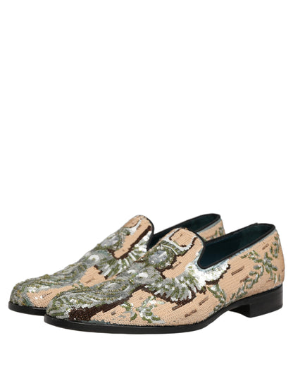 Dolce & Gabbana 9 To 5 Aria Men's Leather & Sequins Loafer Slip-On Shoes - Beige Signature