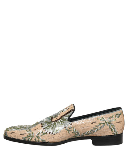 Dolce & Gabbana 9 To 5 Aria Men's Leather & Sequins Loafer Slip-On Shoes - Beige Signature