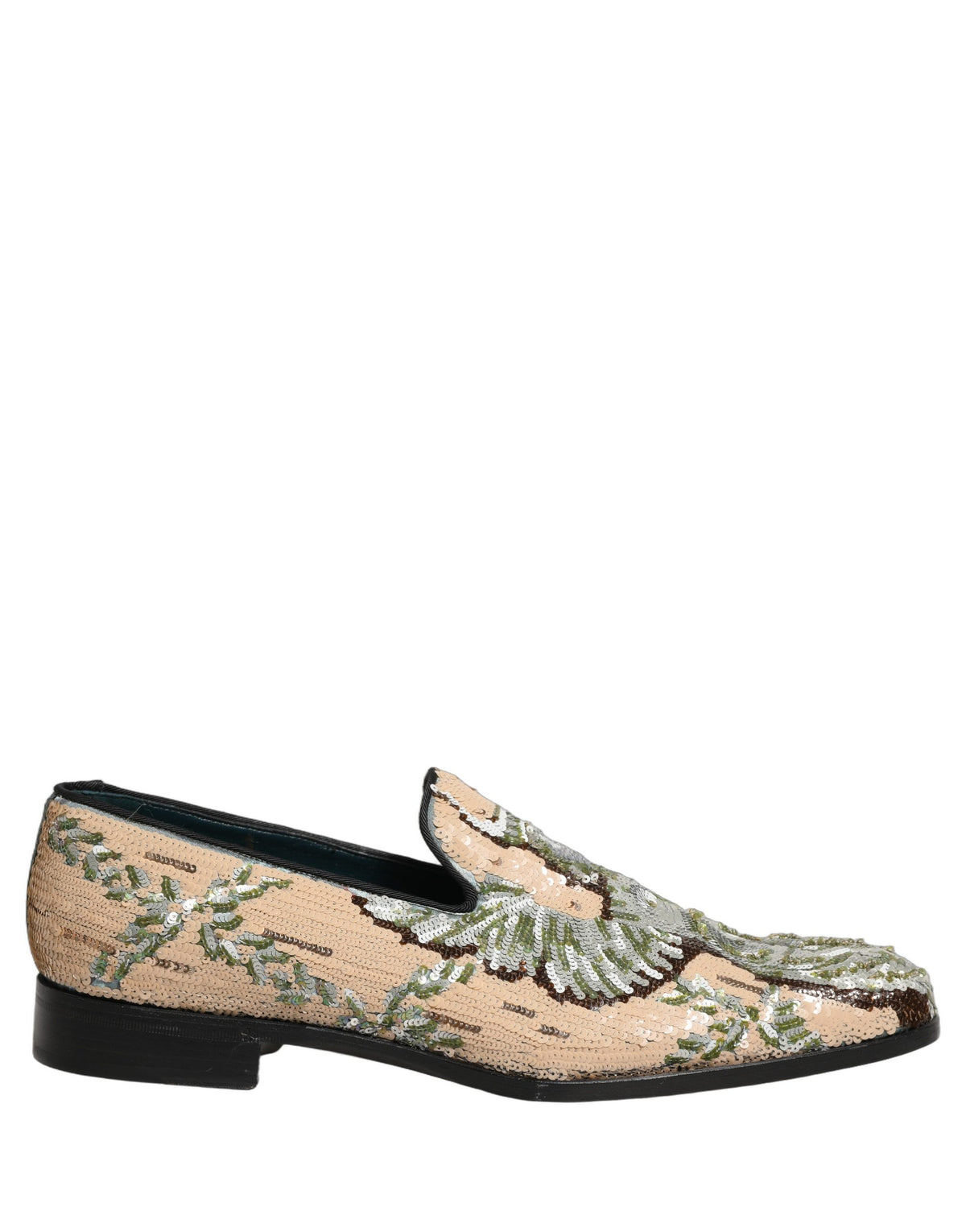 Dolce & Gabbana 9 To 5 Aria Men's Leather & Sequins Loafer Slip-On Shoes - Beige Signature