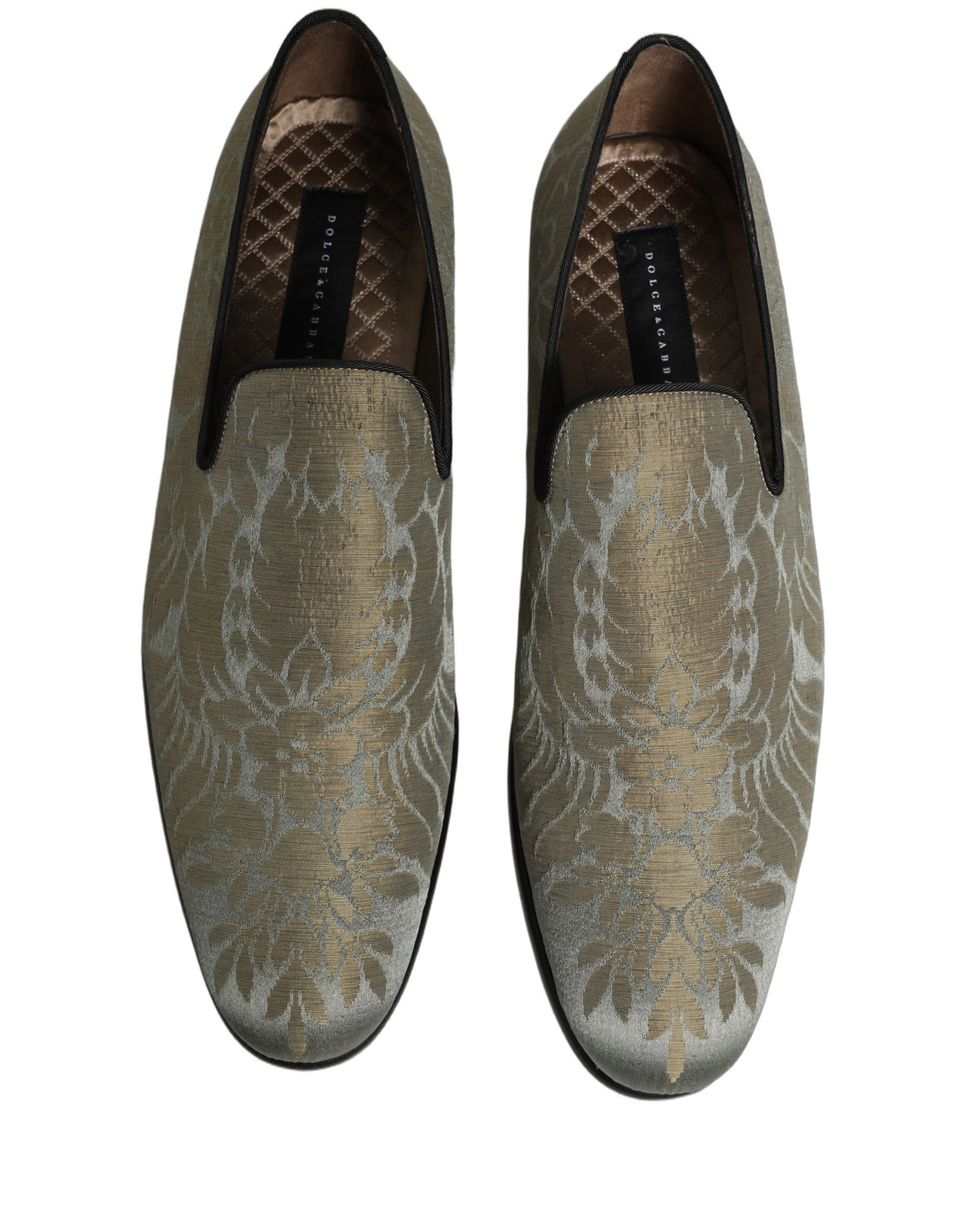 Dolce & Gabbana 9 To 5 Men's Leather Loafer Slip-On Shoes - Gold Floral Jacquard Signature