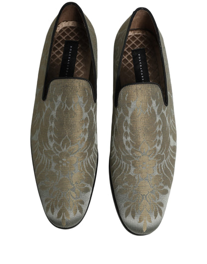 Dolce & Gabbana 9 To 5 Men's Leather Loafer Slip-On Shoes - Gold Floral Jacquard Signature