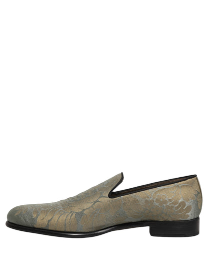 Dolce & Gabbana 9 To 5 Men's Leather Loafer Slip-On Shoes - Gold Floral Jacquard Signature