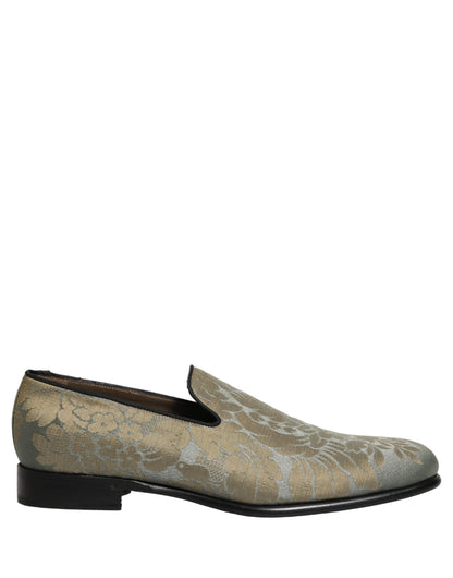 Dolce & Gabbana 9 To 5 Men's Leather Loafer Slip-On Shoes - Gold Floral Jacquard Signature