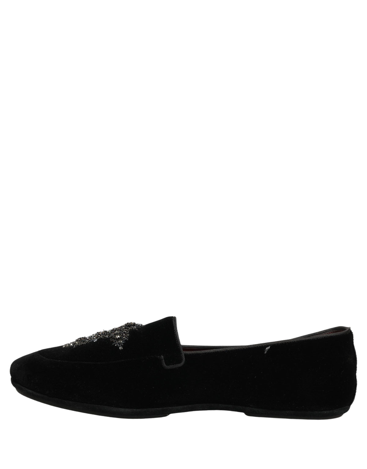 Dolce & Gabbana 9 To 5 Men's Suede Leather & Crystal Loafer Slip-On Shoes - Black Signature
