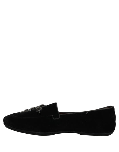 Dolce & Gabbana 9 To 5 Men's Suede Leather & Crystal Loafer Slip-On Shoes - Black Signature