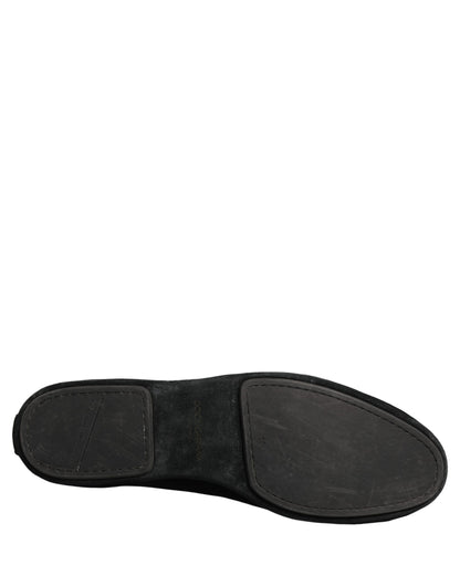 Dolce & Gabbana 9 To 5 Men's Suede Leather & Crystal Loafer Slip-On Shoes - Black Signature