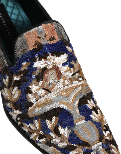 Dolce & Gabbana 9 To 5 Men's Leather & Sequins Loafer Slip-On Shoes - Multicolor Signature