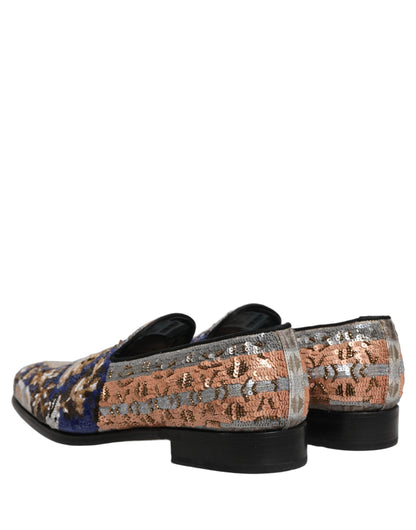 Dolce & Gabbana 9 To 5 Men's Leather & Sequins Loafer Slip-On Shoes - Multicolor Signature