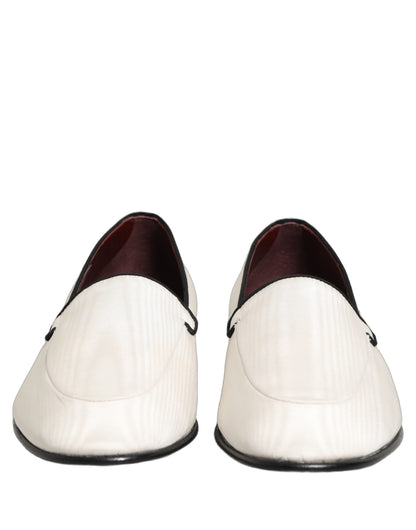 Dolce & Gabbana 9 To 5 Men's Leather & Velvet Flat Loafer Slip-On Shoes - Black White Signature