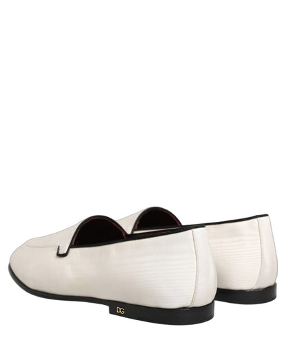 Dolce & Gabbana 9 To 5 Men's Leather & Velvet Flat Loafer Slip-On Shoes - Black White Signature