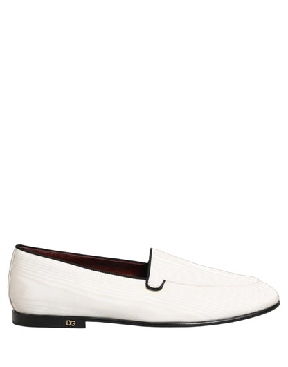 Dolce & Gabbana 9 To 5 Men's Leather & Velvet Flat Loafer Slip-On Shoes - Black White Signature