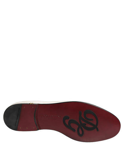 Dolce & Gabbana 9 To 5 Men's Leather & Velvet Flat Loafer Slip-On Shoes - Black White Signature