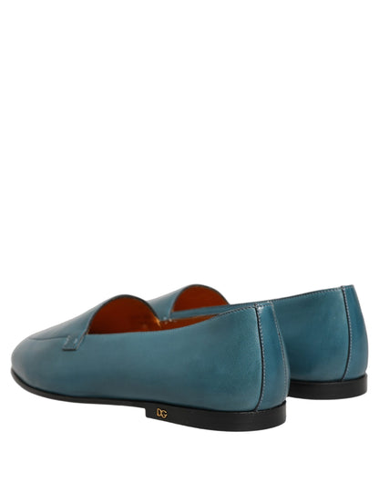 Dolce & Gabbana 9 To 5 Aria Men's Leather Low-Heel Loafer Slip-On Shoes - Blue