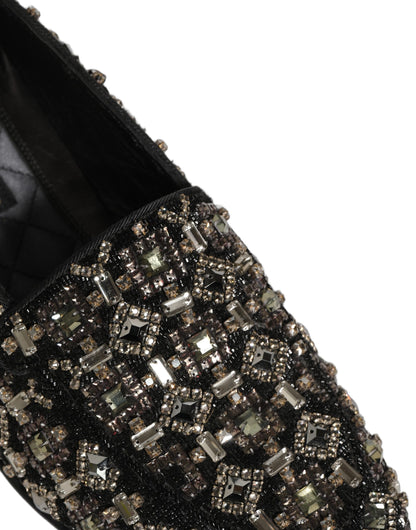 Dolce & Gabbana 9 To 5 Aria Men's Suede Leather & Crystal Loafer Slip-On Shoes - Black Signature