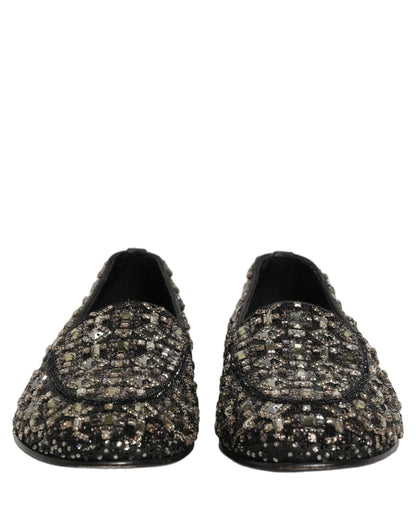 Dolce & Gabbana 9 To 5 Aria Men's Suede Leather & Crystal Loafer Slip-On Shoes - Black Signature